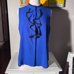 Calvin Klein Blue/Black Ruffle Sleeveless Blouse Top Womens Large Worn 5x
